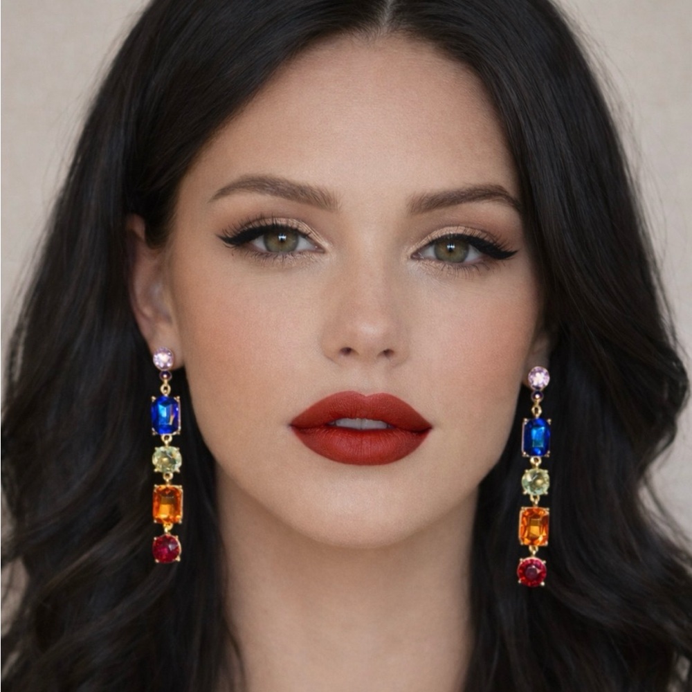 Guess Multicolor Gemstone Linear Drop Earrings NWT